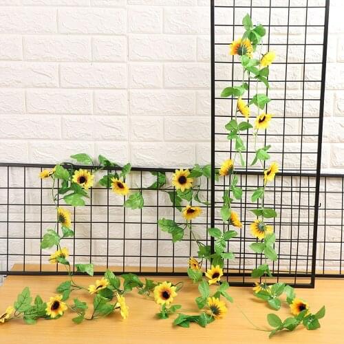 260cm Artificial Flowers With Green Leaves Hanging Garland Fake Silk Sunflower Ivy Vine Garden Fences Home Wedding Decal