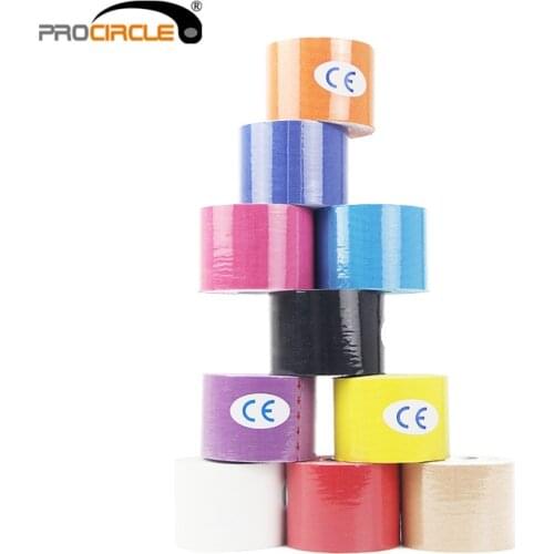 Procircle 6PCS/Box 5cm x 5m Rolls Kinesiology Tape Water-Proof Cutton Sport Muscle Tapes -Random Color