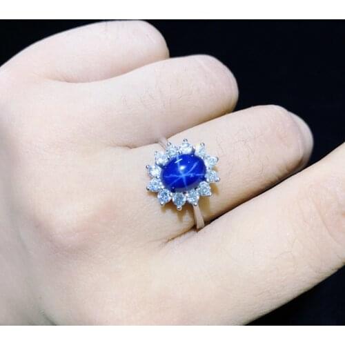 Starlight Sapphire Ring, Classic 925 Pure Silver Star Line Beautiful Mail Packing