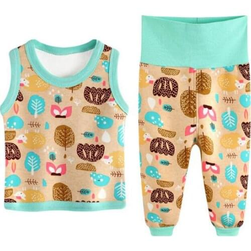 Girls clothing set winter children Vest suit baby Boys cartoon High waist Protect belly warm pants clothes kids velvet leisure