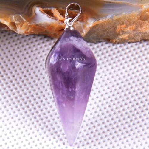 Fashion Women Jewelry Gift 35x15MM Natural Purple Quartz Crystal Necklace Pendant 1Pcs K1629