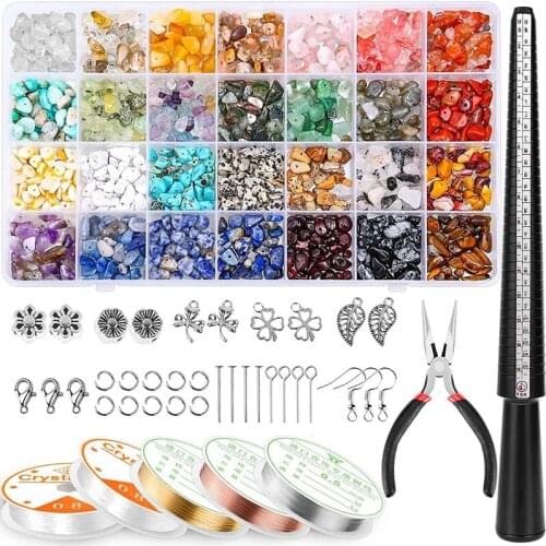 Ring Making Kit with 28 Colors Crystal Beads,1660 Pcs Crystal Jewelry Making Kit with Gemstone Chip Beads, Jewelry Wire