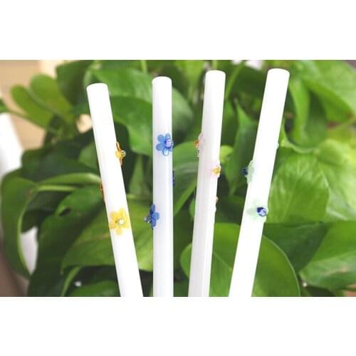 [Set of 3] 8mm Straw with 3 small cherry blossoms Glass Borosilicate Drinking Straw Reusable Straws Straight