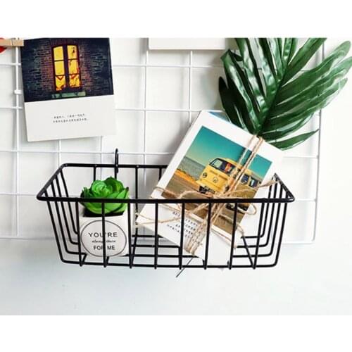 Nordic Wrought Iron Hanging Basket Ornaments Photo Wall Grid Panel Display Shelf Storage Organizer Rack Home Office Decor
