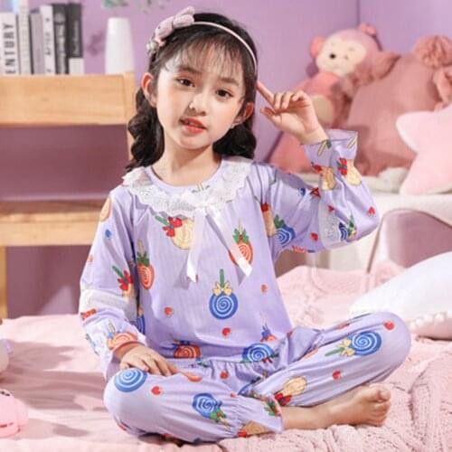 New Girl Pajama Set Kids Home Cloth Girls Pyjamas Cotton Long Sleeve Lace Cute For Children Princess Sleepwear Cute Nightwear