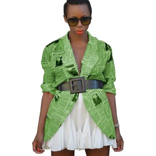 Autumn Retro Vintage Newspaper Print Women Blazer Casual Streetwear Night Club Slim Fit Suit Jacket Female Party Outerwear Coat