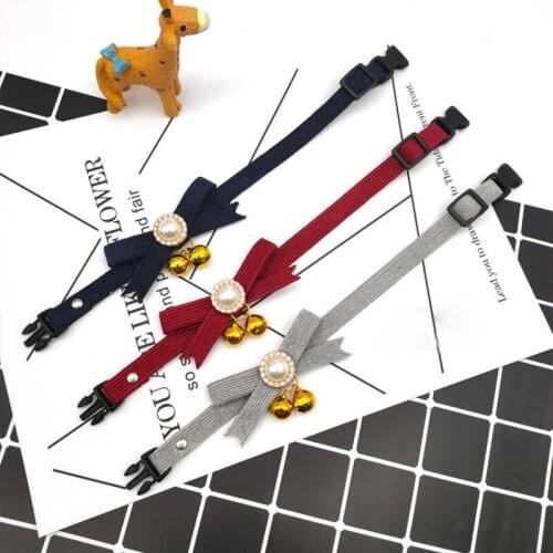 Pet Cat Dog Accessories Solid Color Collar Cute Bow Pearl Bell Adjustable Necklace Kitty Dogs Puppy Pets Supplies