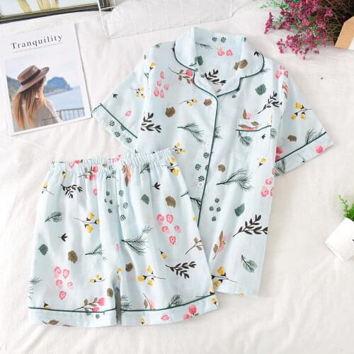 Pyjamas Women 100% Cotton Short Sleeves Ladies Pajama Sets Shorts Cute Cartoon Print Japanese Simple Sleepwear Homewear Pijamas