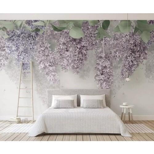 Custom mural wallpaper beautiful lilac wisteria 3d flowers wedding room living room bedroom background wall