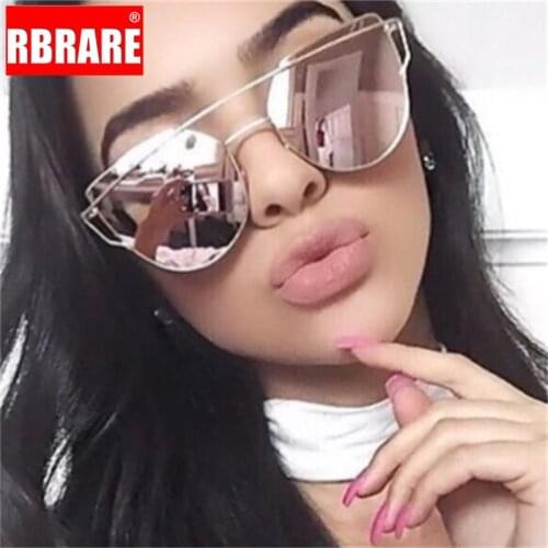 RBRARE 2021 Classic Luxury Sunglasses Women Cateye Vintage Metal Glasses For Women Mirror Retro Lunette De Soleil Femme UV400