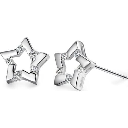 Gorgeous Lucky Star New 925 Sterling Silver Earrings CZ Crystal Stud Charm Earrings For Women Party Jewelry Gift