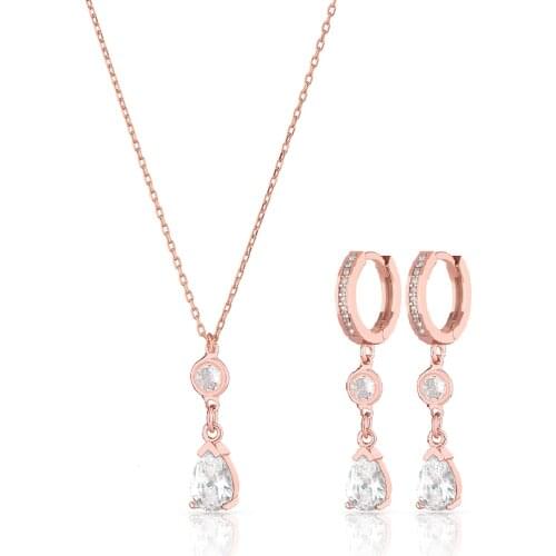 High Quality Tear Drop Womens 925 Sterling Silver Jewelry Necklace and Earrings Jewelry Sets with Zircon