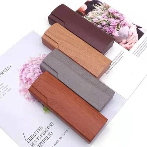 High Quality Wood Grain Hard Holder Plated Metal Reading Glasses Case for Men and Women PU Leather Eyeglass Box