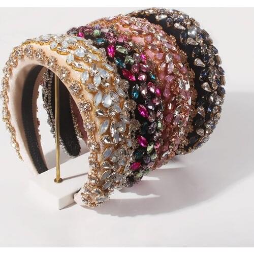 Baroque Full Rhinestone Hairbands for Women Soft Sponge Heaband Width Padded Hair Bands Party Wedding Bridal Hair Accessories