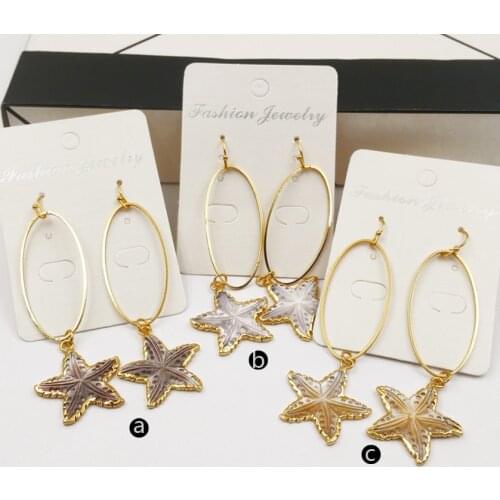WT-E437 Gold Dipped Wild Coast Natural Shell Drop Earring Dainty Sea Star Inlay Big Brass Oval For Women Beach Usual Jewelry