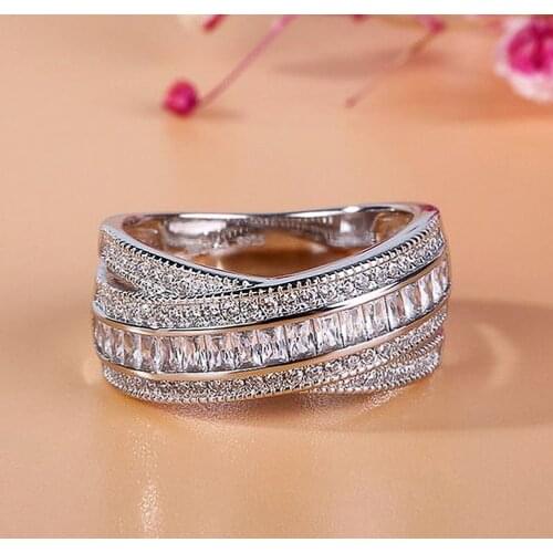 Modyle Trendy Crystal Ring Set Wedding Rings Women Geometric Luxury White Bridal Rings Jewelry Party Gifts Ladies Wedding Bands