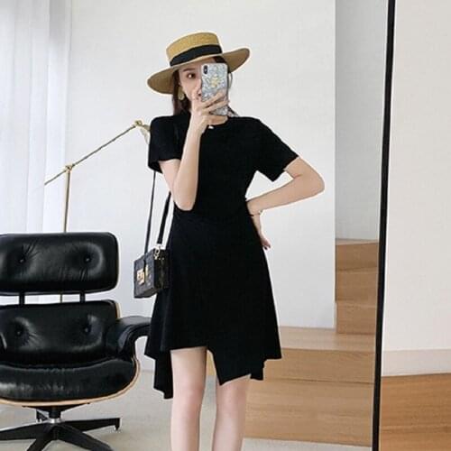 2021 summer new womens dress black halter skirt temperament goddess fan dress short slim dress