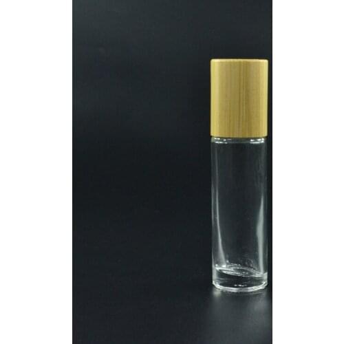 10ml Thick clear Glass Essential Oil Roll On bottle with bamboo Wood lid glass/Metal Roller Ball for Perfume Aromatherapy