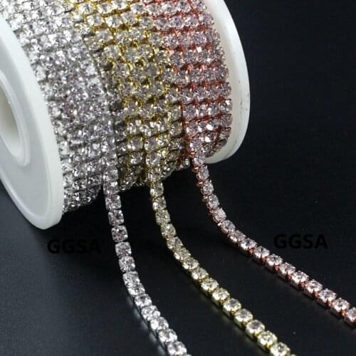 10yards 2 3 4mm Close set crystal rhinestone cup chain SS16 Czech stones Rose Gold Silver For DIY Browbands Garment Accessories