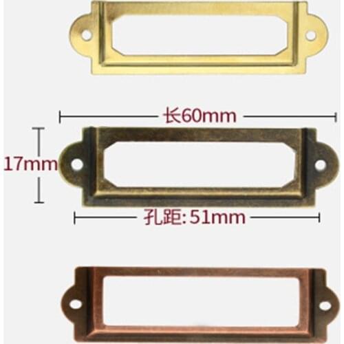 12Pcs Antique Brass Golden Metal Label Pull Frame Handle File Name Card Holder For Furniture Cabinet Drawer Box Case Bin 17*60mm