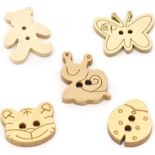 50 Pcs 2 Holes Mixed Natural Color Animal Wooden Buttons, for Sewing, Scrapbooking, Embelishments, Crafts, 7NK39