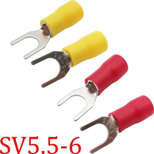 50Pcs/Lot SV5.5 Insulated Electrical Crimp Terminals Spade Fork Wire Cable Connector U Type Crimp Cord Pin End Terminal SV5.5-6