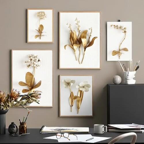 Abstract Modern Gold Leaves Wall Art Pictures Posters And Prints Canvas Poster Room Decore Nordic Decoration Home Painting