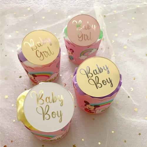 New Gold Baby Boy Baby Girl Acrylic Cupcake Topper Silver 3DRound CakeTopper For Kids Birthday Party Cake Decoration Baby Shower