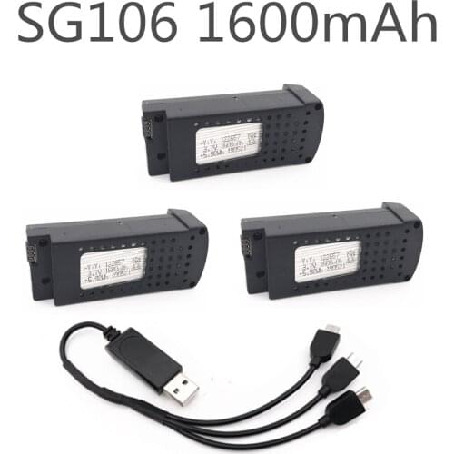 Rc Accessories Lipo Battery 1 Cable + 3 x 3.7V 1600mAh Battery For SG106 WIFI FPV RC Quadcopter Drone Module Battery Set