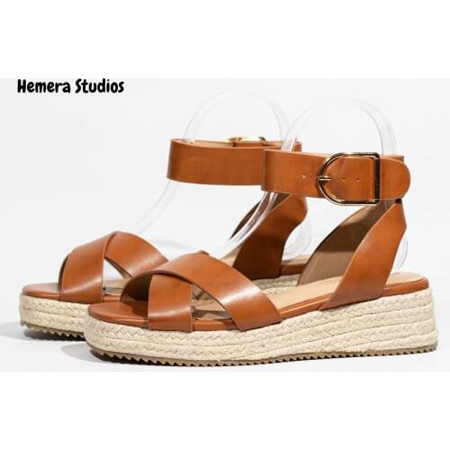 Hemera Studios sandals women platform summer 2021 Esparto wedge sandals with buckle