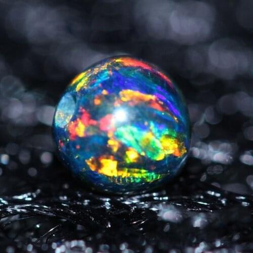 ONE PIECE Loose beads polymer impregnated synthetic Opal BLACK Round rainbow for DIY jewelry making wholesale