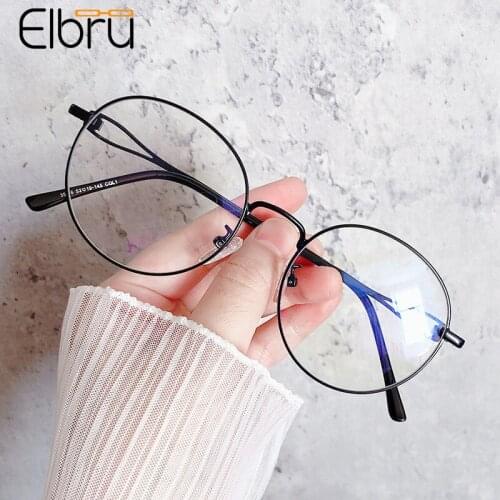 Elbru 2021 Vintage Hollow-out Glasses Frame Round Flat Lens Spectacles Fashion Ultralight Metal Plain Eyeglass For Men And Women