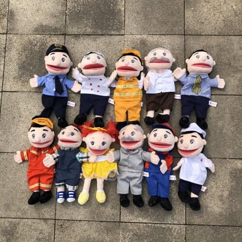 30cm Police doctor engineer cook Firefighter Parent-child interaction Plush Hand Puppet, Baby Kids Plush Toy Gift Free Shipping