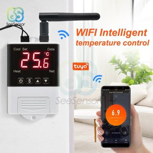 110V-220V Wifi Intelligent Temperature Controller Digital LED Thermostat For Incubator Cooling Heating Switch NTC/DS18B20 Sensor