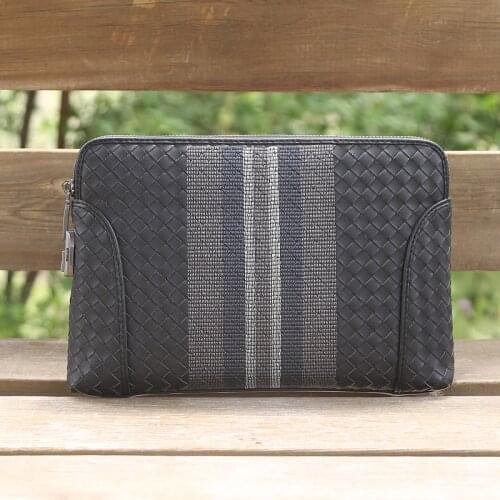 Kaisiludi New Leather man bag knitting hand bag embroidery code lock fashion man bag large capacity leather hand bag