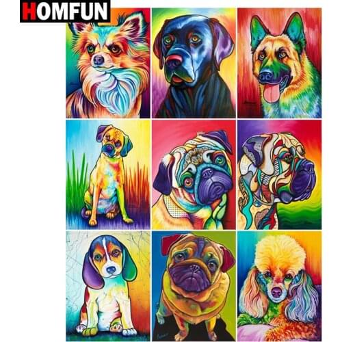 HOMFUN Paint With Diamond Embroidery "Pet dog animal" Diamond Painting Full Square Round Picture Of Rhinestone Decor