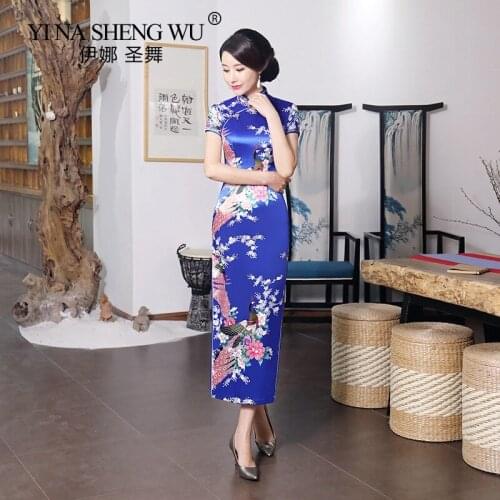 Chinese Wedding Dress Cheongsam New Improved Cheongsam Dress Satin Printed Banquet Womens Party Clothing Chinese Bride Wedding