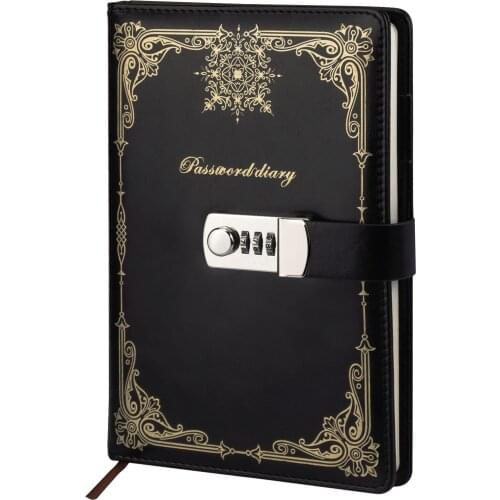 Password Notebook Classic Retro Black A5 Locking Journal with Synthetic Leather Cover Ideal Gift for Family Friends Children
