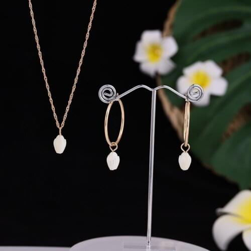 Hawaiian Fashion Jewelry Sets Zircon Crystal Polynesian pikake pearl Stud Pendant Necklaces Earring Set Wholesale for Women
