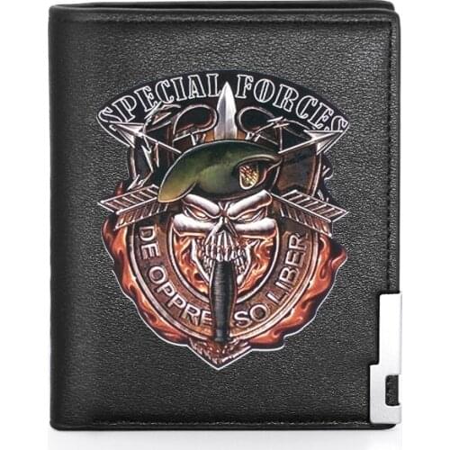 Military Special Forces Skull Leather Men Wallet Classic Credit Card Holder Short Purse