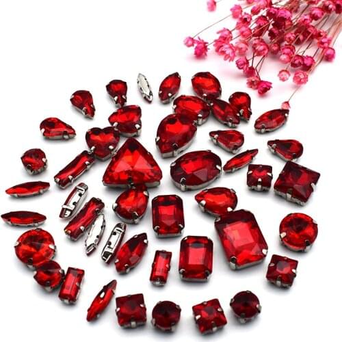 Red Mix Shape Glass Flatback Crystal Sew on Rhinestones For Garment DIY Wedding Nails Decoration Best Selling Diamond Gems MS-01
