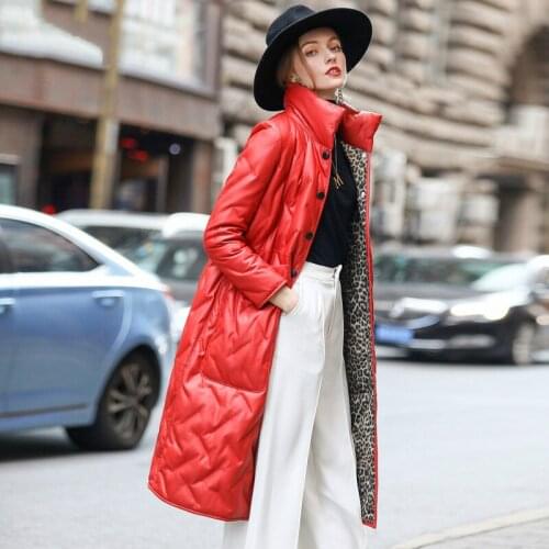 Red Genuine Leather Jacket Women 90% White Duck Down Jackets Winter Sheepskin Coat Female Fashion 2021 Femme Veste Pph2400