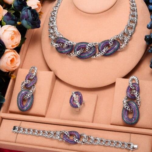 Missvikki Hiphop Cuban Big Links Full Micro CZ Luxury African Jewelry Set For Women Wedding Party Zircon Crystal Indian Neckalce