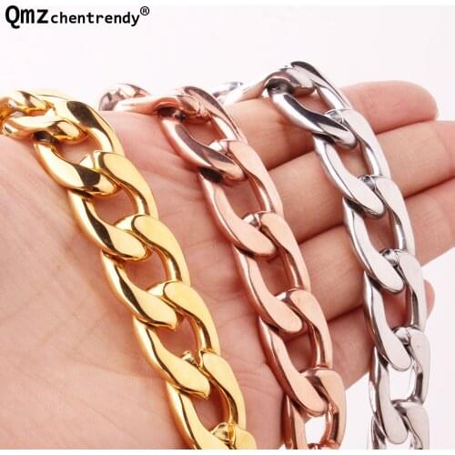 Qmzchentrendy 15mm Stainless Steel NK Link Chain Necklace Boys Mens Fashion Chain Clasp Link jewelry