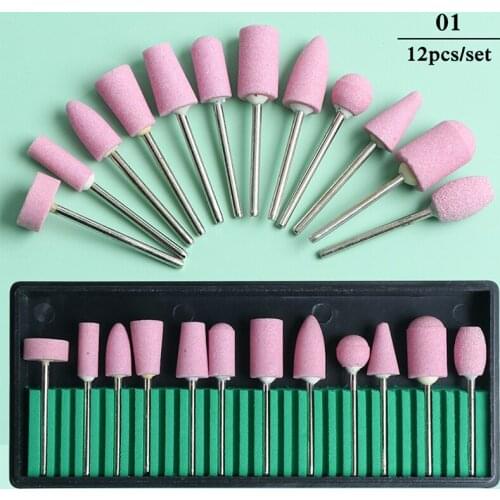 12 Pieces Nail Drill Set Quartz Abrasive Tools Electric Drills Nail Art Equipment Grinding Head Tool Kit Polishing Accessories