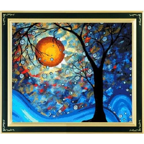 Needlework,DIY DMC Cross stitch,Set Full Embroidery kit,Moon tree classic oil painting Pattern Cross-Stitch,Wall Home Deco