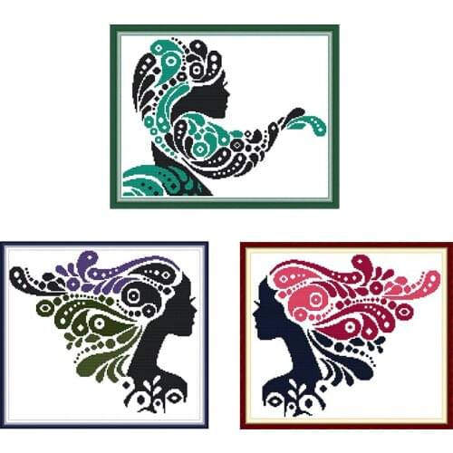 Cross-Stitch a Long Hair Girl Artwork bordado decor Printed Cross Stitch Kits 11CT canvas handmade Embroidery kit Needlework Set