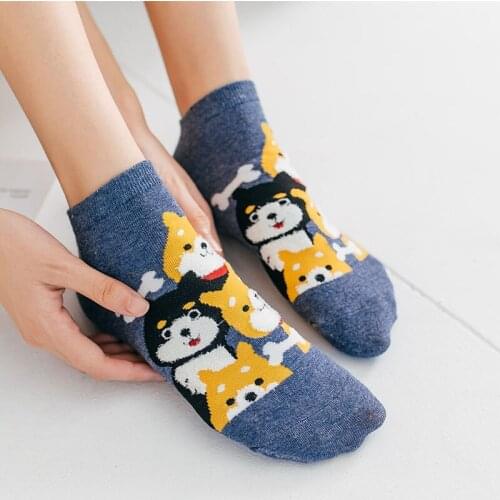 Women Cotton Socks Cute Animal Female Kawaii Corgi Dog Cat Bear Short Socks Girls Casual Soft Funny Socks 5 Pairs/Lot