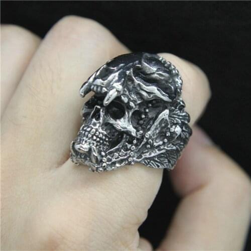 2020 Newest Fashion Alien Skull Mens Ring 316L Stainless Steel Mens Ring Cool Biker Ring