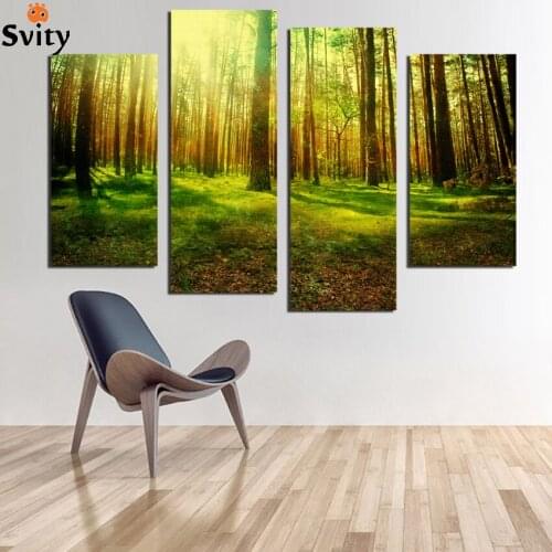 NEW!4 Panel Modern Printed Tree Painting Cuadros Decoracion Forest Landscape Art Wall Pictures For Living Room Unframed F1768